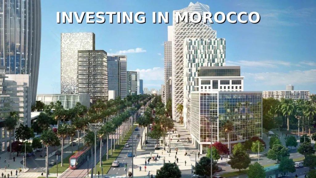 Casablanca Finance City skyline with Legal Morocco logo and text "Investing in Morocco"