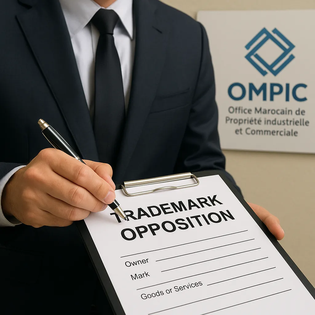 A lawyer submitting a trademark opposition form at OMPIC in Morocco

